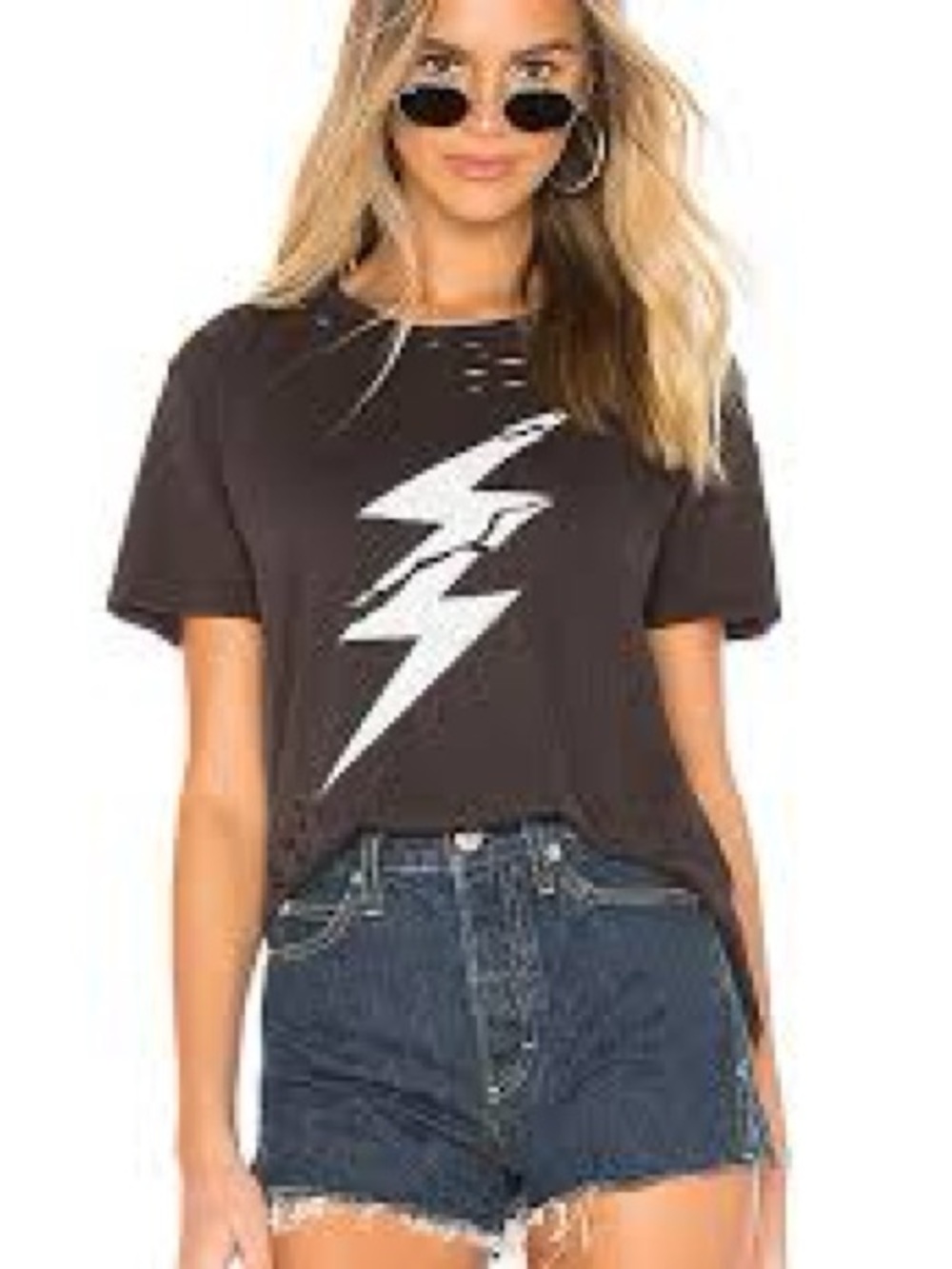Lauren Moshi Revolve Black Tee with White Lightning Bolt